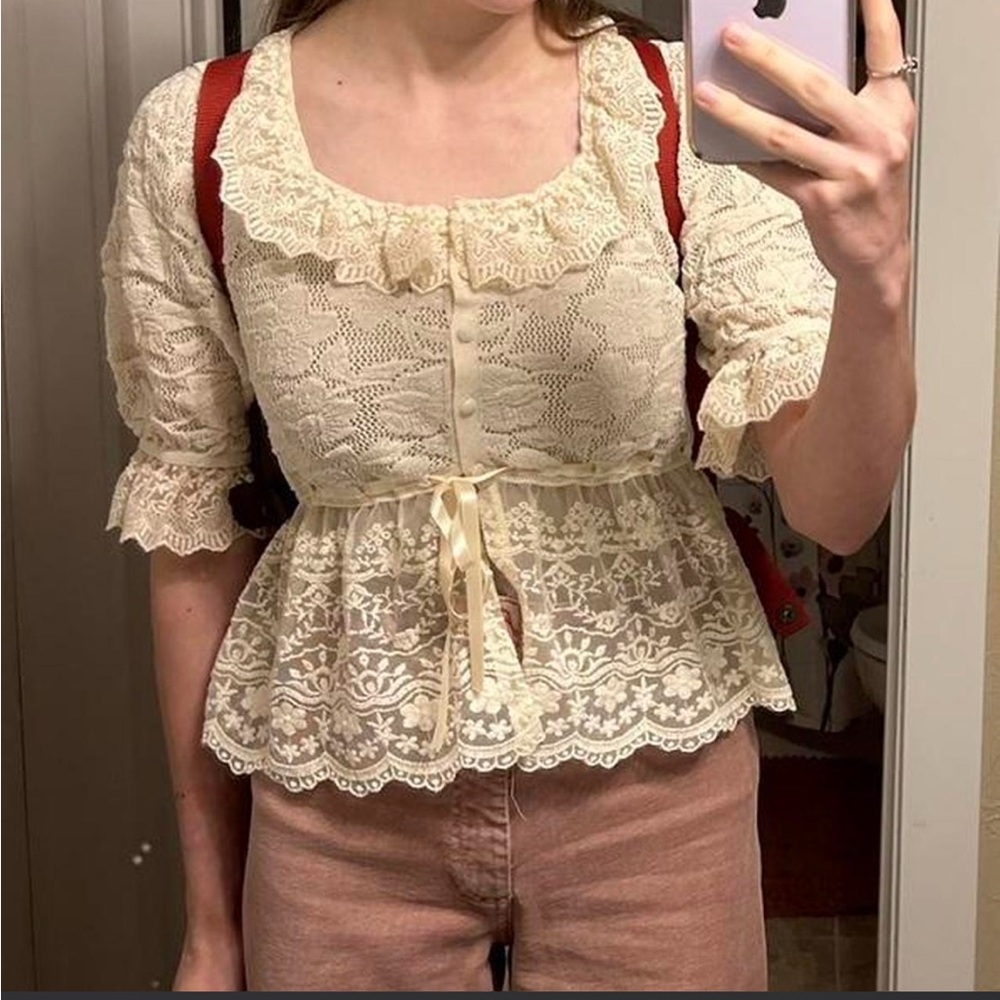 Zara Cream Lace Peplum Blouse